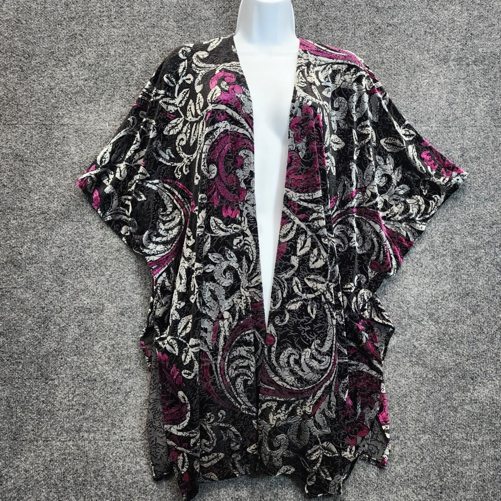Chico's Womens Velvet Burnout Paisley Floral Boho Whimsigoth Drapey Kimono L/XL